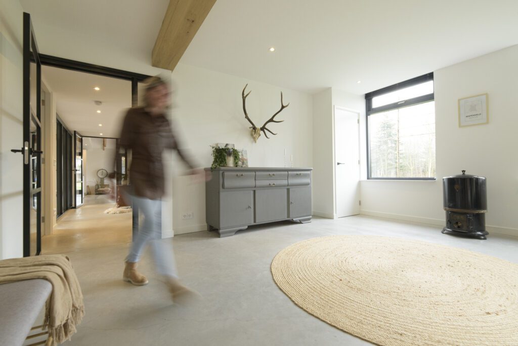 betonvloer, design, gevlinderd, woonbeton